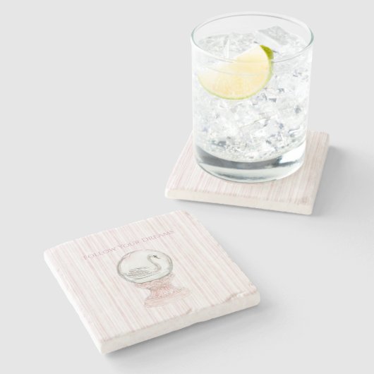 Pink Stripes Swan Steinuntersetzer (Seitenansicht)