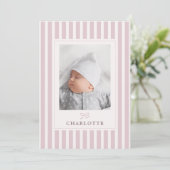 Pink Stripes und Bow Baby Birth Ankündigung (Stehend Vorderseite)