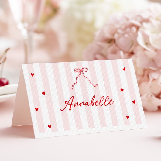 Pink Stripes Valentine's Table Name Card Tischnummer