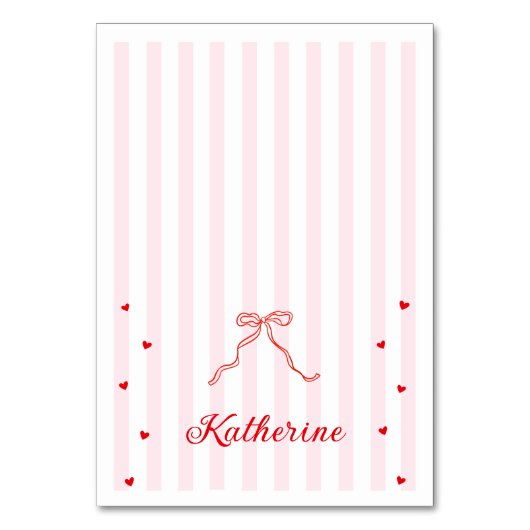 Pink Stripes Valentine's Table Name Card Tischnummer (Vorderseite)