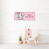 Pink Stripes Wasserfarbe Elefant Girl Babydusche Banner (Insitu)