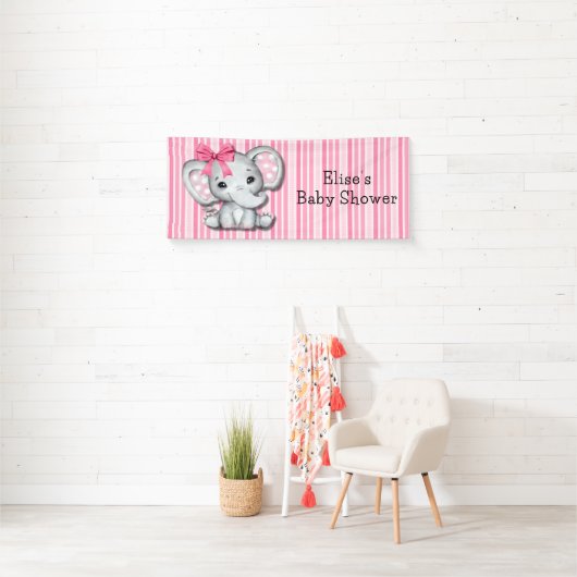 Pink Stripes Wasserfarbe Elefant Girl Babydusche Banner (Insitu)