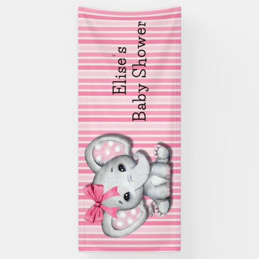 Pink Stripes Wasserfarbe Elefant Girl Babydusche Banner (Vertikal)