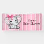 Pink Stripes Wasserfarbe Elefant Girl Babydusche Banner (Horizontal)