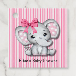 Pink Stripes Wasserfarbe Elefant Girl Babydusche Geschenkanhänger