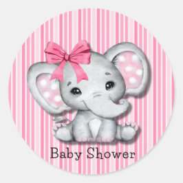 Pink Stripes Wasserfarbe Elefant Girl Babydusche Runder Aufkleber
