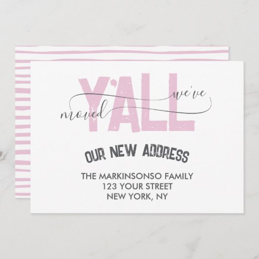 Pink Stripes We Moved Y'all Moving Announcement Einladung (Vorne/Hinten)