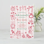 Pink Stripes Whimsical Hand-Drawn Bridal Shower Einladung (Stehend Vorderseite)