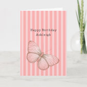 Pink Stripes with Butterfly Birthday Karte (Vorderseite)