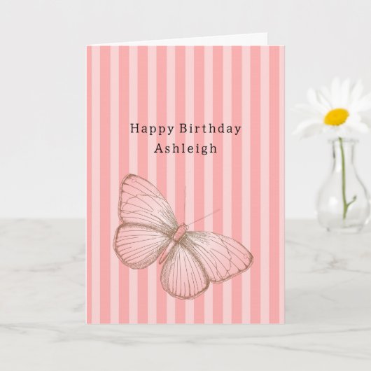 Pink Stripes with Butterfly Birthday Karte (Kleine Pflanze)