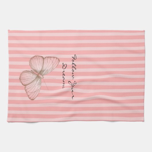 Pink Stripes with Butterfly Geschirrtuch (Horizontal)