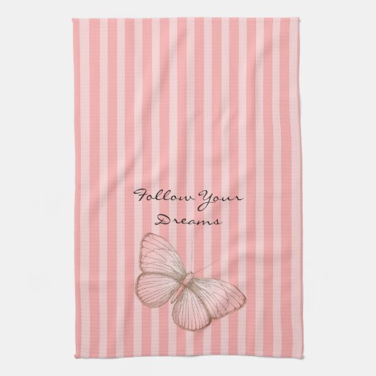 Pink Stripes with Butterfly Geschirrtuch (Vertikal)
