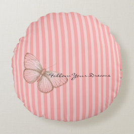 Pink Stripes with Butterfly Rundes Kissen
