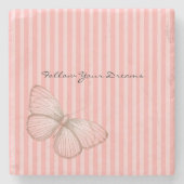 Pink Stripes with Butterfly Steinuntersetzer (Vorderseite)