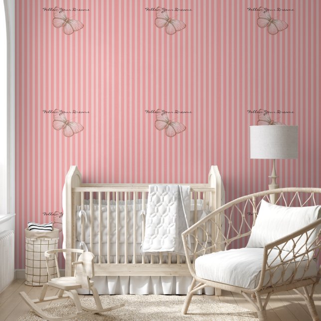 Pink Stripes with Butterfly Tapete (Kinder)