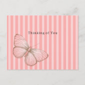 Pink Stripes with Butterfly Thinking of you Postkarte (Vorderseite)