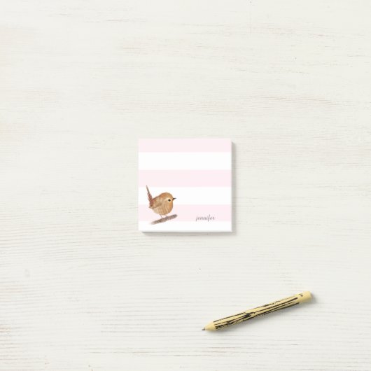 Pink Stripes Wren Bird Post-it® Notes Post-it Klebezettel (Auf Schreibtisch)