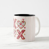 Pink Stripes XOXO hearts Zweifarbige Tasse (VorderseiteRechts)