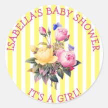 PInk Striping Floral Chic Baby Shower Sitckers