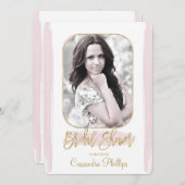 Pink Stroke Gold Minimal Modernes Brautparty Einladung (Vorne/Hinten)