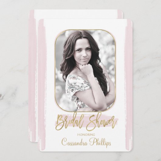 Pink Stroke Gold Minimal Modernes Brautparty Einladung (Vorne/Hinten)