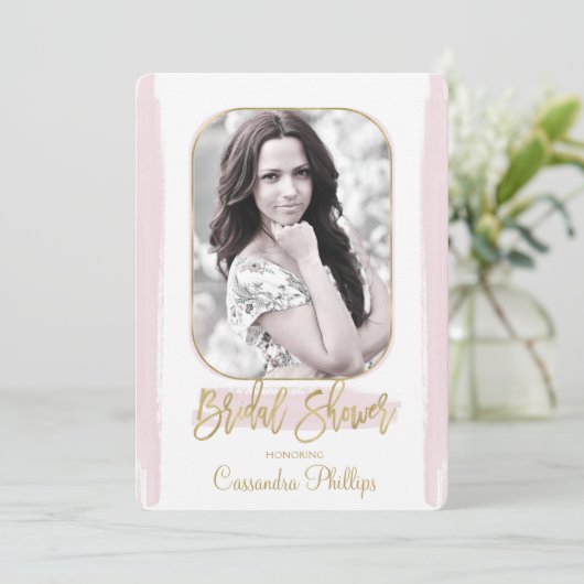 Pink Stroke Gold Minimal Modernes Brautparty Einladung (Stehend Vorderseite)