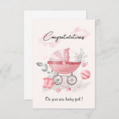 Pink Stroller Baby Gratulator Karte (Vorne/Hinten)