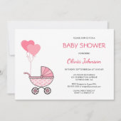 Pink Stroller Babydusche Einladung (Vorderseite)
