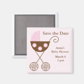 Pink Stroller Babydusche Save the Date Magnet (Vorderseite/Rückseite)