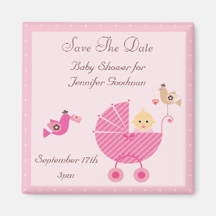 Pink Stroller & Birds Babydusche Magnet