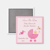 Pink Stroller & Birds Save the Date Babydusche Magnet (Vorderseite/Rückseite)