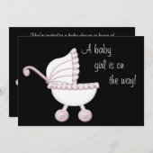 Pink Stroller Girl Babydusche Einladung (Vorne/Hinten)