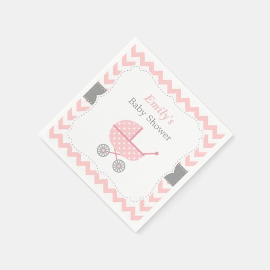 Pink Stroller Zickzack Baby Girl Dusche Napkins Serviette (Ecke)