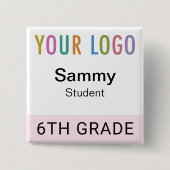 Pink Student Name Tag Button with School Logo (Vorderseite)