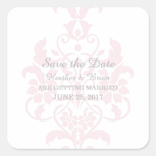 Pink Subtile Damask Save the Date Aufkleber