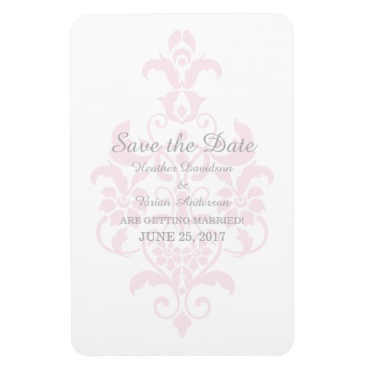 Pink Subtile Damask Save the Date Flexi Magnet (Vertikal)