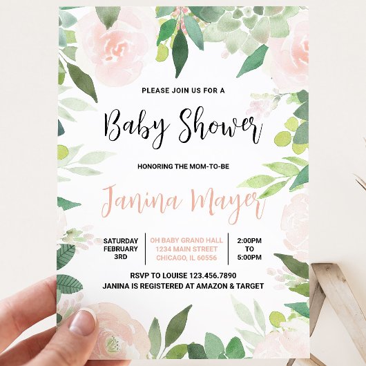 Pink Succulent Baby Dusche Einladung