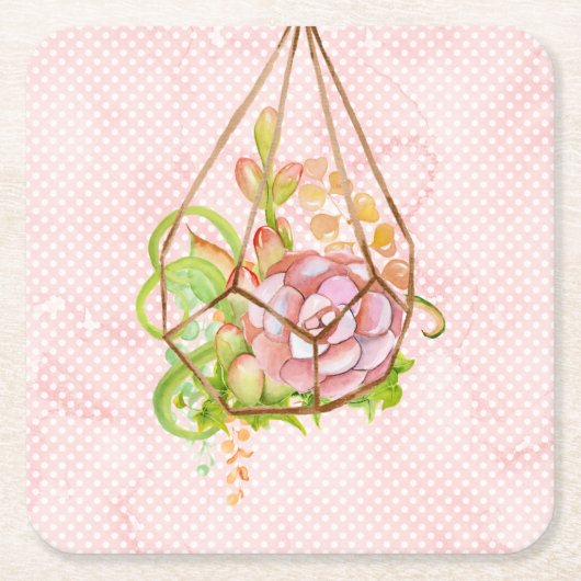 Pink Succulents Terrarium Rechteckiger Pappuntersetzer (Vorderseite)