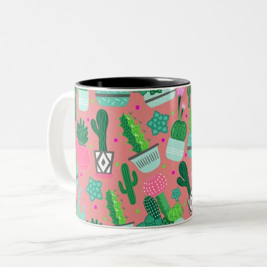 Pink Südwest Cactus Pattern Zweifarbige Tasse (Vorderseite Links)