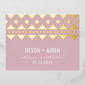 Pink Südwest Gleam Wedding Reply Folie Einladungspostkarte (Vorderseite)