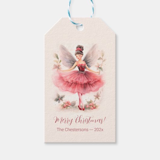Pink Sugar Plum Fairy Vintage Weihnachtsgeschenk T Geschenkanhänger (Vorderseite)