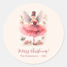 Pink Sugar Plum Fairy Vintage Weihnachtskleber Runder Aufkleber