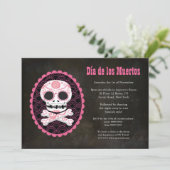 Pink Sugar Skull Day of the Dead Party Einladung (Stehend Vorderseite)
