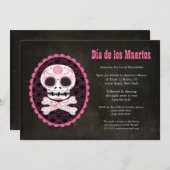 Pink Sugar Skull Day of the Dead Party Einladung (Vorne/Hinten)
