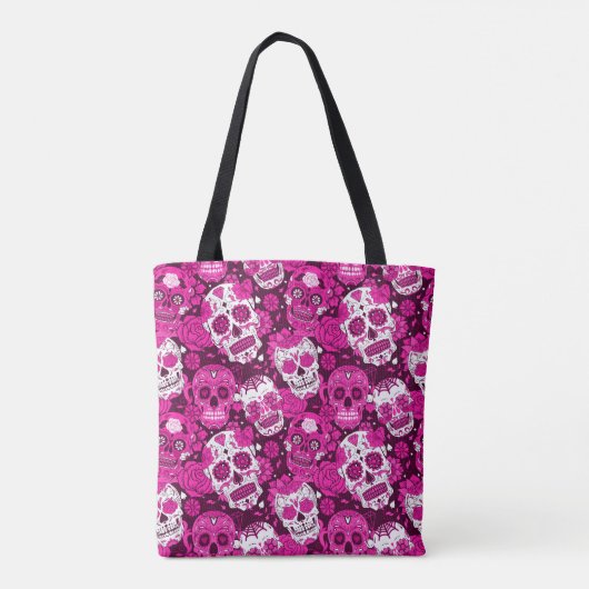 Pink sugar skull floral ornamental pattern tasche (Rückseite)