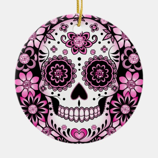 Pink Sugar Skull Keramik Ornament (Vorne)