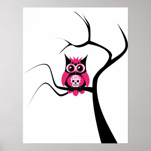 Pink Sugar Skull Owl in Tree Poster (Vorne)