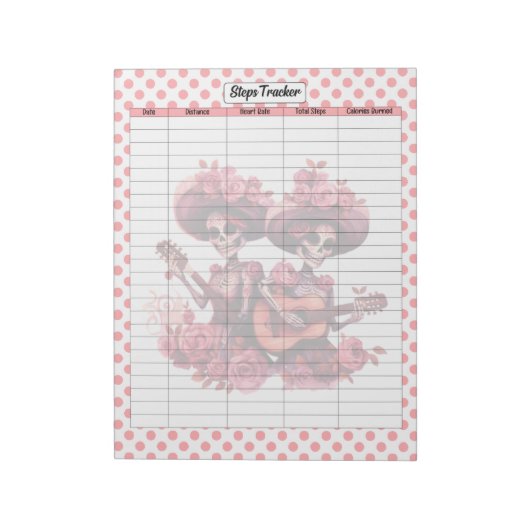 Pink Sugar Skull Steps Tracker Notizblock (Rotiert)