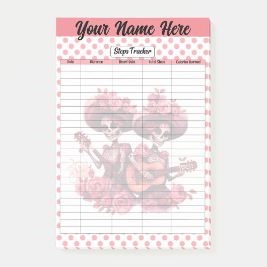 Pink Sugar Skull Steps Tracker Post-it Klebezettel (Vorderseite)