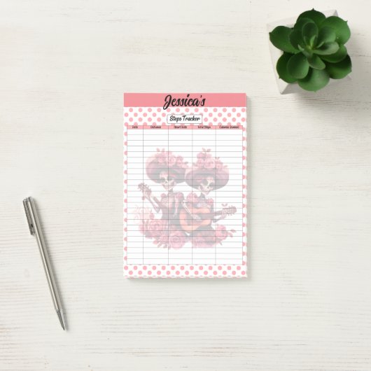 Pink Sugar Skull Steps Tracker Post-it Klebezettel (Büro)
